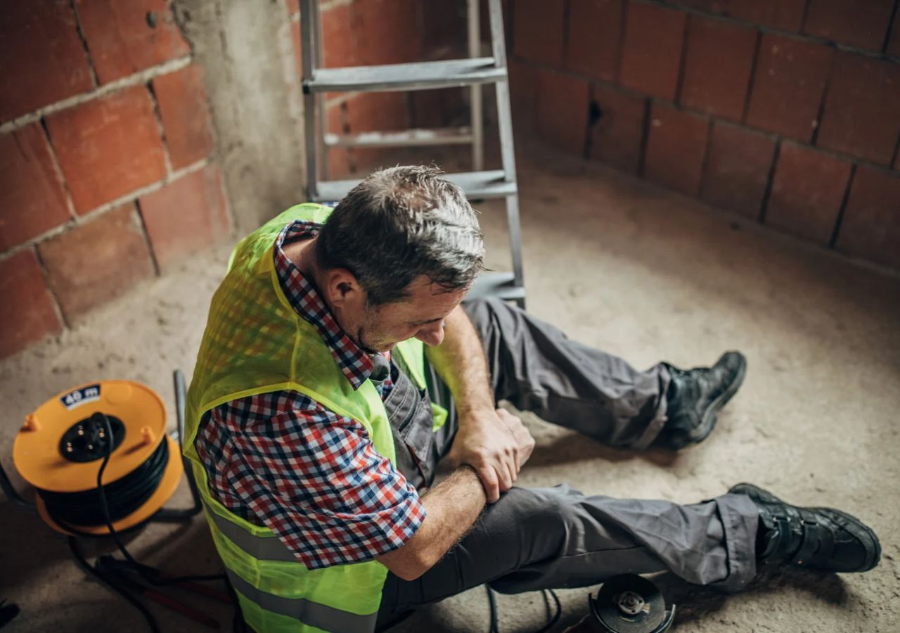 Addressing Workplace Injuries Photo of injured construction worker to illustrate Addressing Workplace Injuries.