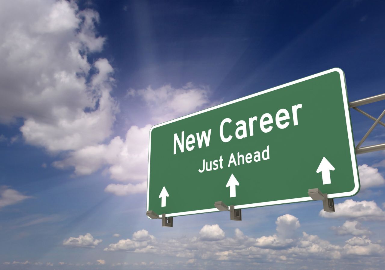 Photo of sign reading "New Career Just Ahead" to illustrate recruiting ideas.