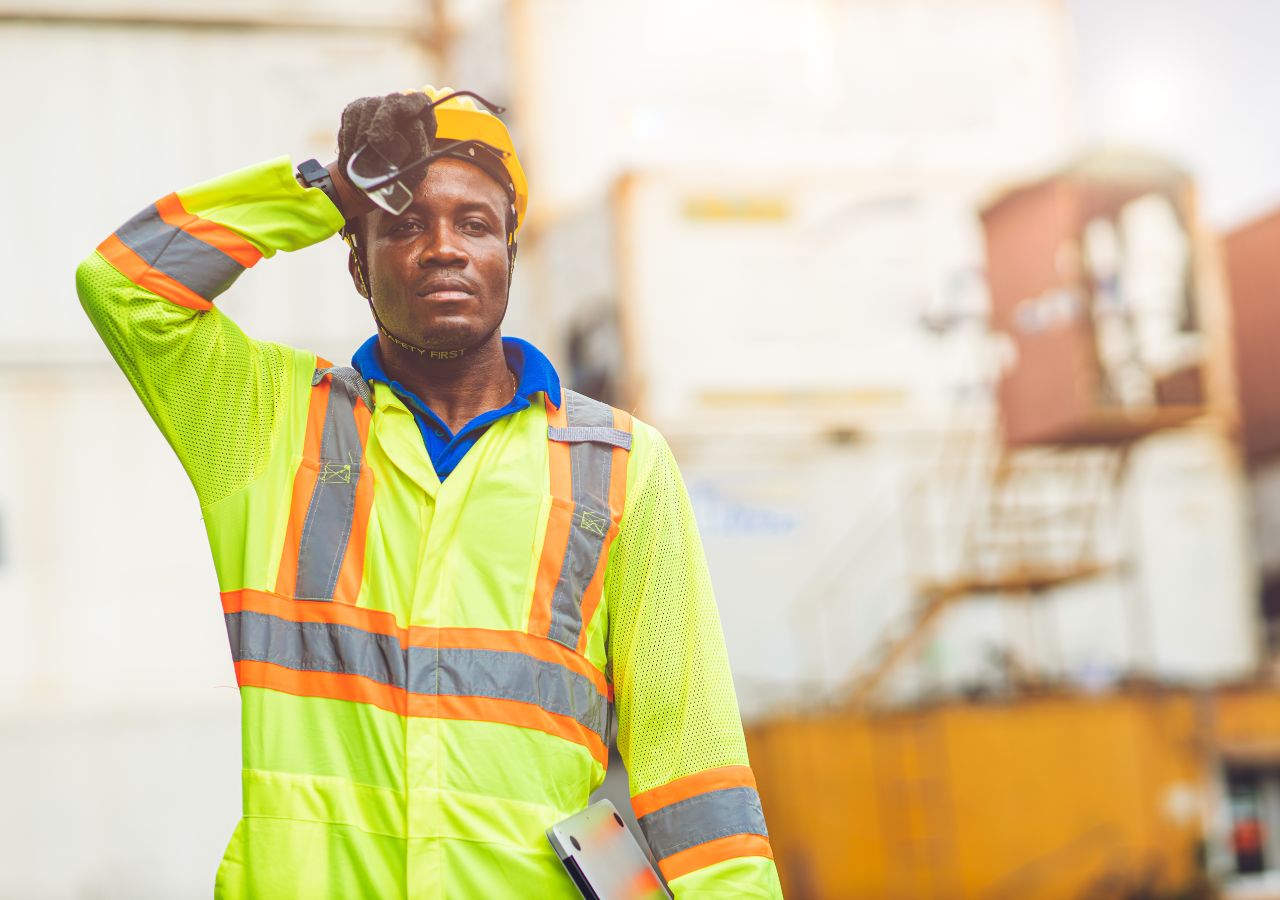 routine risk assessments Photo of worker suffering from the heat to illustrate routine risk assessments.